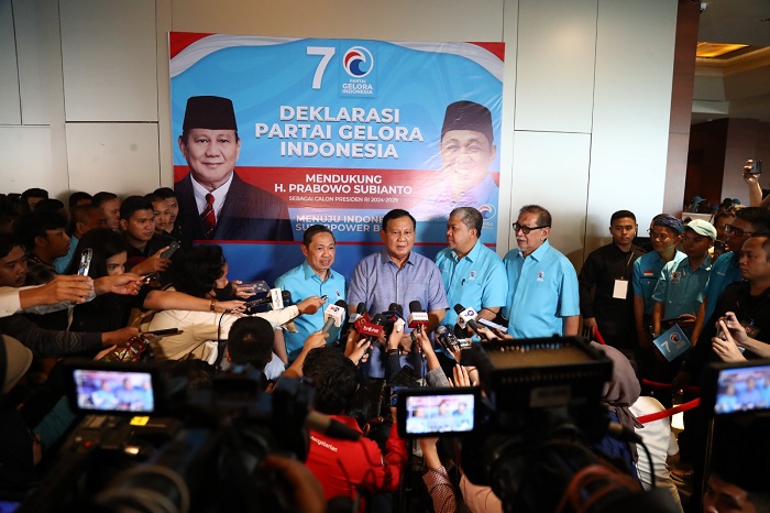 Ketua Umum Partai Gerindra Prabowo Subianto di acara di acara deklarasi Partai Gelora di Djakarta Teater, Jakarta. (Dok. Tim Media Prabowo Subianto)