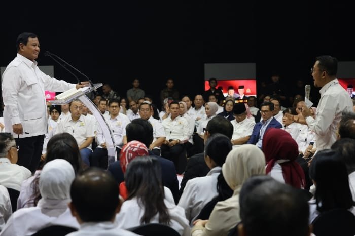 Calon Presiden nomor urut 2, Prabowo Subianto dalam acara Dialog Capres Bersama Kadin: Menuju Indonesia Emas 2045, Jakarta, Jumat (12/1/2024). (Dok. TKN Prabowo - Gibran)