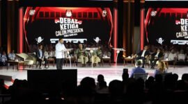 Calon presiden dari nomor urut 2, Prabowo Subianto saat debat capres yang diadakan KPU di Istora Senayan. (Dok. Tim Media Prabowo-Gibran)