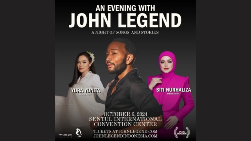 Konser John Legend Menghadirkan Tamu Spesial Siti Nurhaliza & Yura Yunita yang akan digelar pada 6 Oktober 2024 di  Sentul International Convention Center ( SICC), Bogor, Jawa Barat. (Doc.Ist)